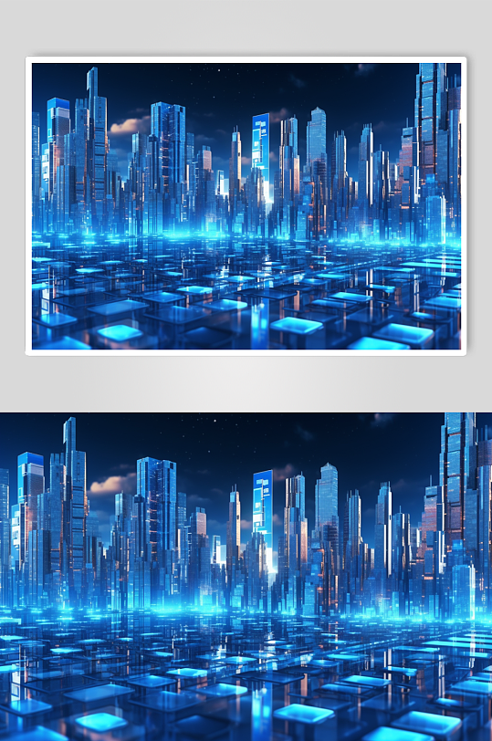 AI数字艺术高清科技化城市夜晚背景插画