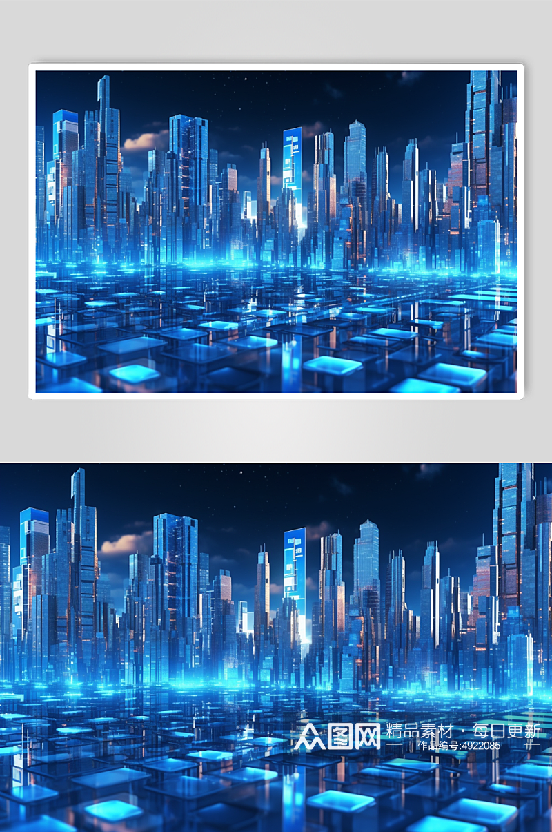 AI数字艺术高清科技化城市夜晚背景插画素材