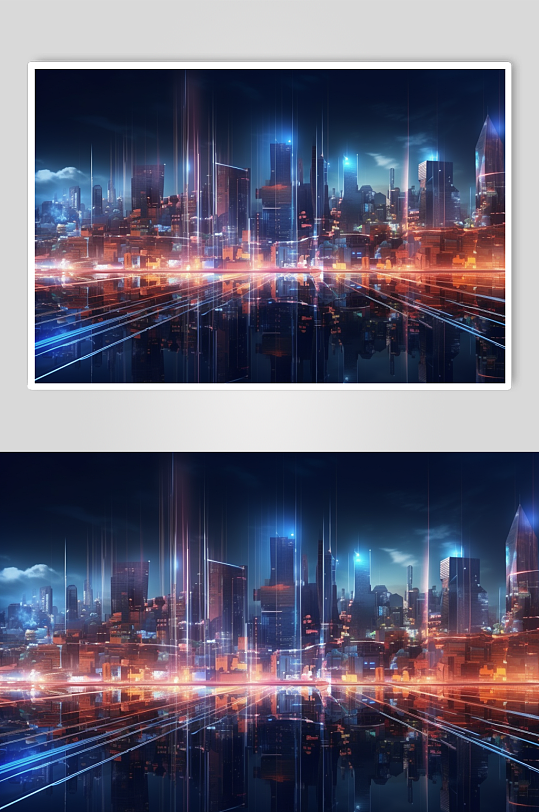 AI数字艺术绚丽科技化城市夜晚背景插画