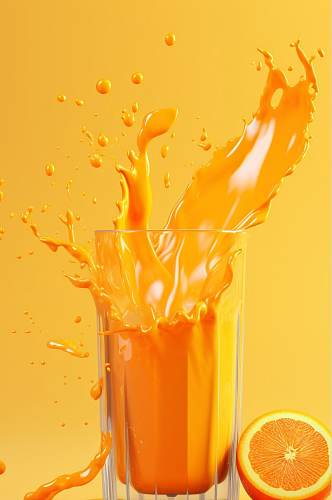 AI数字艺术创意橙子果汁液体飞溅模型元素