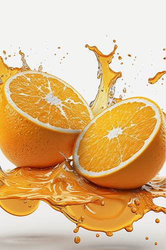 AI数字艺术清新橙子果汁液体飞溅模型元素
