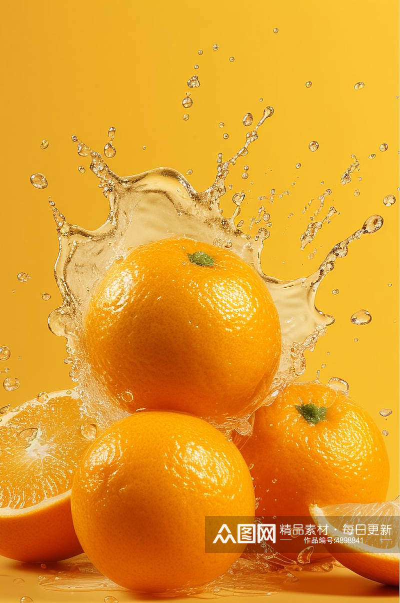 AI数字艺术清新橙子果汁液体飞溅模型元素素材