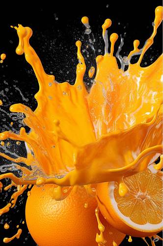 AI数字艺术简约橙子果汁液体飞溅模型元素