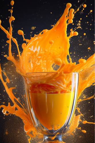 AI数字艺术创意橙子果汁液体飞溅模型元素