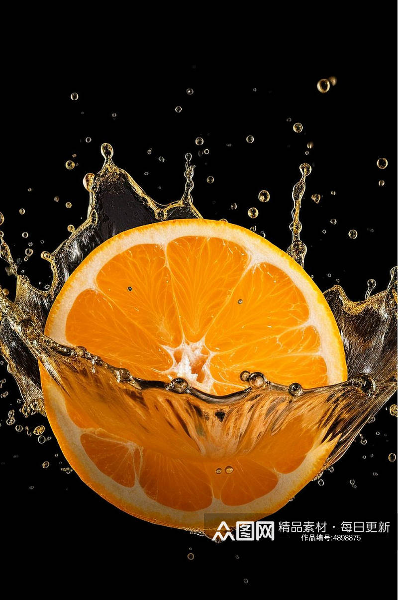 AI数字艺术创意橙子果汁液体飞溅模型元素素材