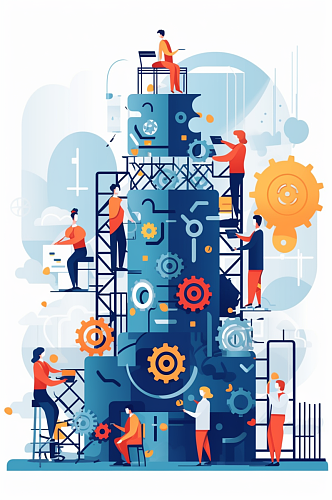 AI数字艺术手绘扁平化企业工业机械齿轮插画元素