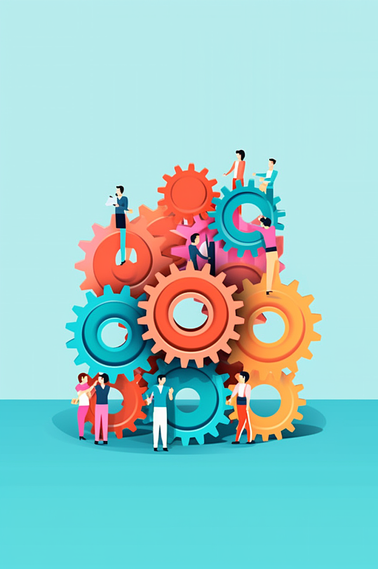 AI数字艺术原创扁平化企业工业机械齿轮插画元素-众图网