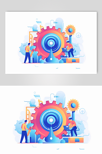AI数字艺术卡通扁平化企业工业机械齿轮插画元素