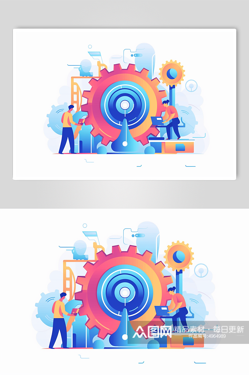 AI数字艺术卡通扁平化企业工业机械齿轮插画元素素材
