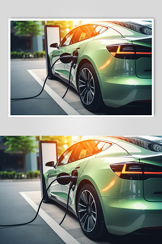 AI数字艺术新能源汽车路边充电桩图片