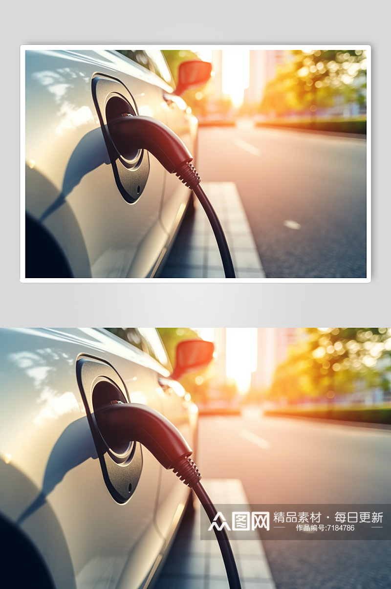 AI数字艺术新能源汽车路边充电桩图片素材