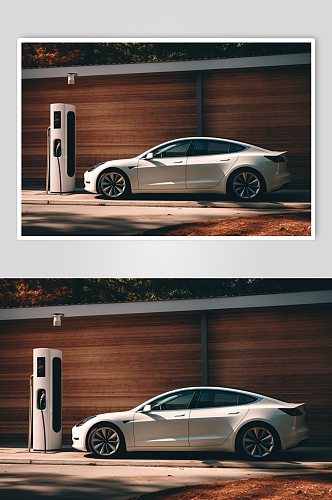 AI数字艺术新能源汽车路边充电桩图片