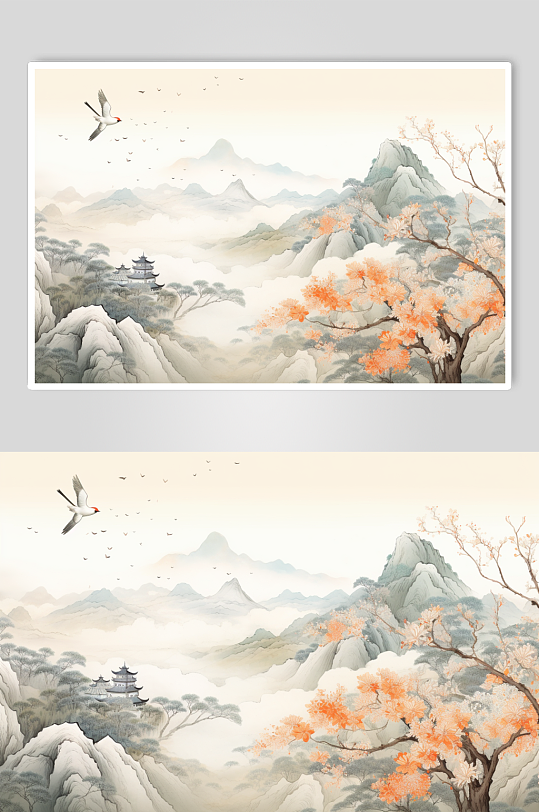 AI数字艺术古风重阳节创意插画背景