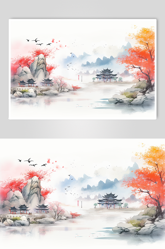 AI数字艺术古风重阳节创意插画背景