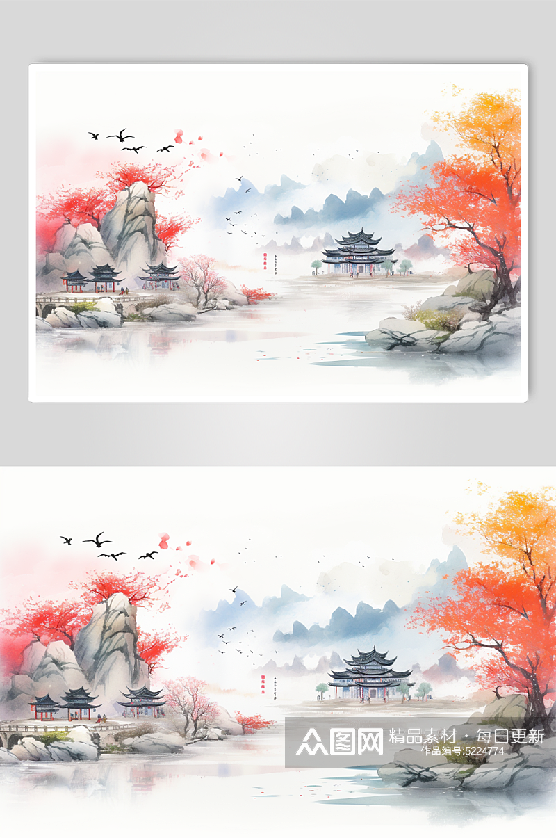 AI数字艺术古风重阳节创意插画背景素材