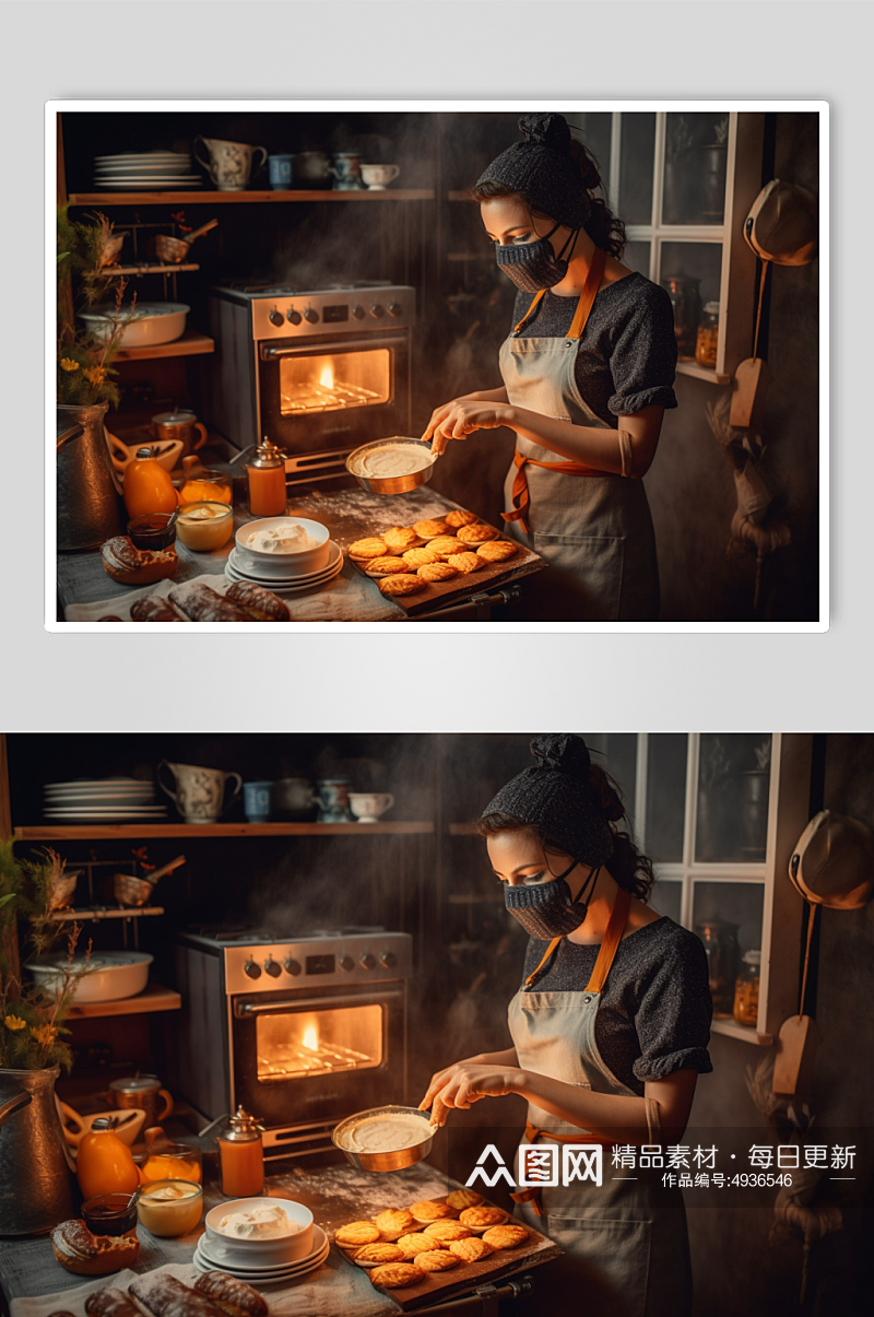 AI数字艺术高清厨房揉面擀面烘焙摄影图片素材