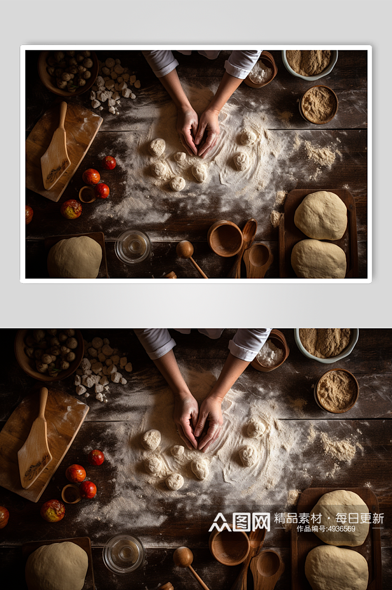 AI数字艺术高清厨房揉面擀面烘焙摄影图片素材