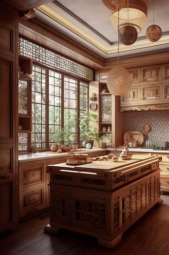AI数字艺术现代厨房装修室内设计摄影图片