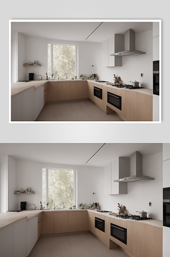 AI数字厨房装修效果图室内设计摄影图