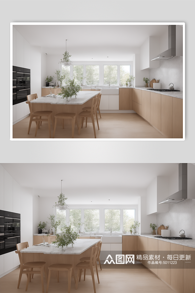 AI数字厨房装修效果图室内设计摄影图素材