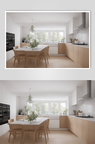 AI数字厨房装修效果图室内设计摄影图