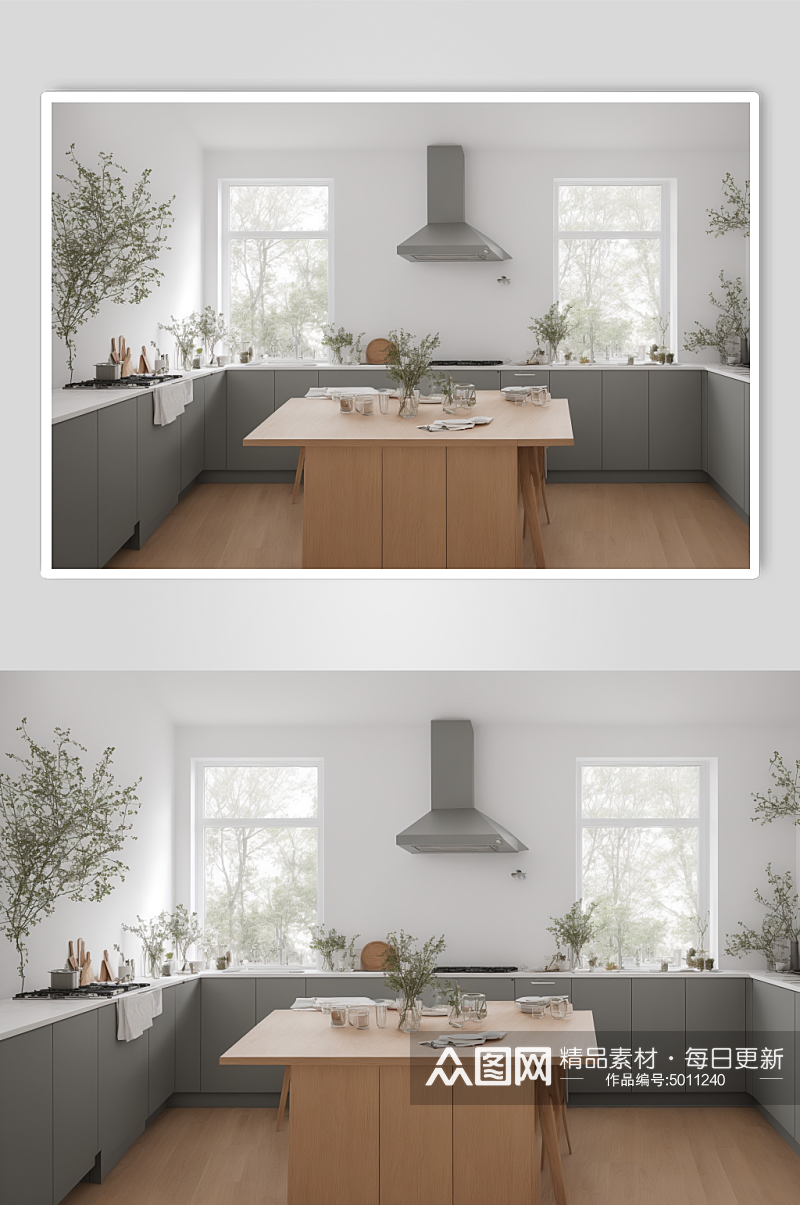 AI数字厨房装修效果图室内设计摄影图素材