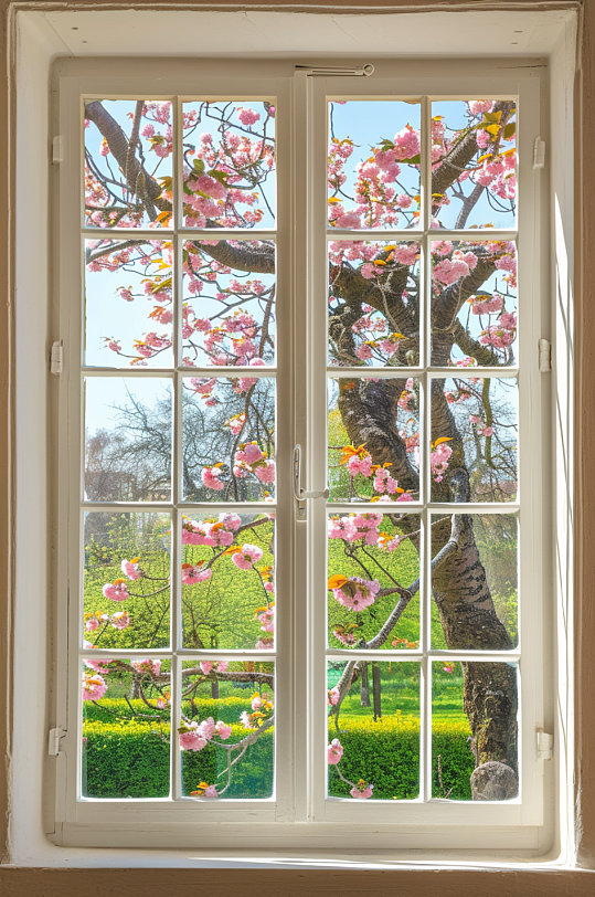 AI数字艺术窗外春天春季风景摄影图