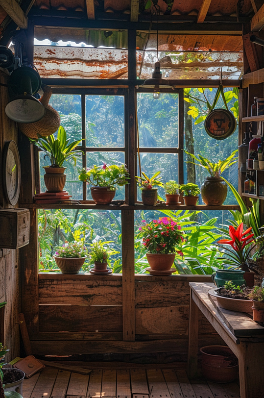 AI数字艺术窗外春天春季风景摄影图-众图网