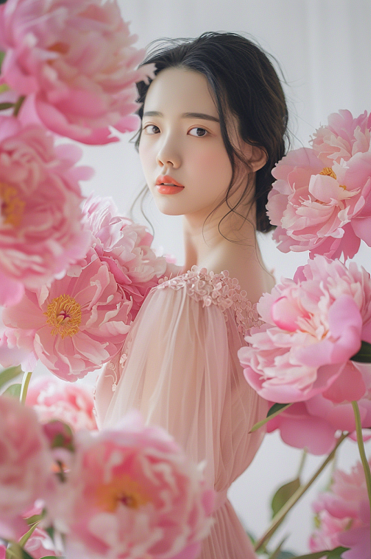 AI数字艺术春季鲜花少医美女肖像人物摄影图-众图网