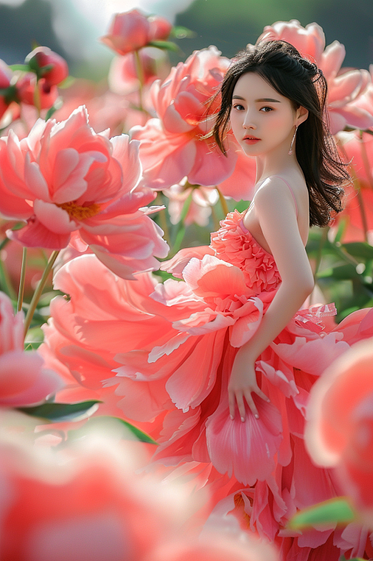 AI数字艺术三八妇女节春季鲜花少女医美肖像人物摄影图