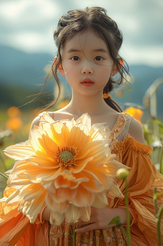 AI数字艺术春季鲜花儿童肖像人物摄影图-众图网