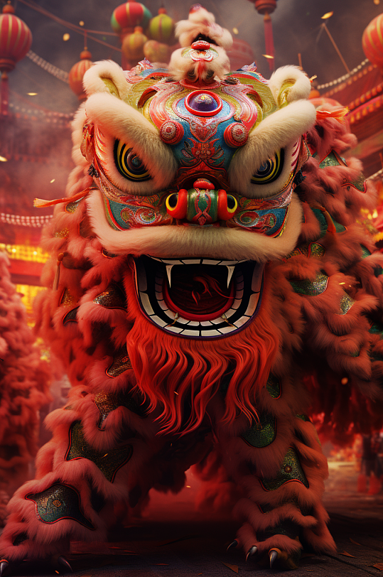 AI数字艺术新年春节传统舞龙舞狮图片-众图网
