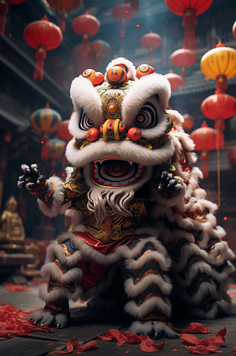 AI数字艺术新年春节传统舞龙舞狮图片