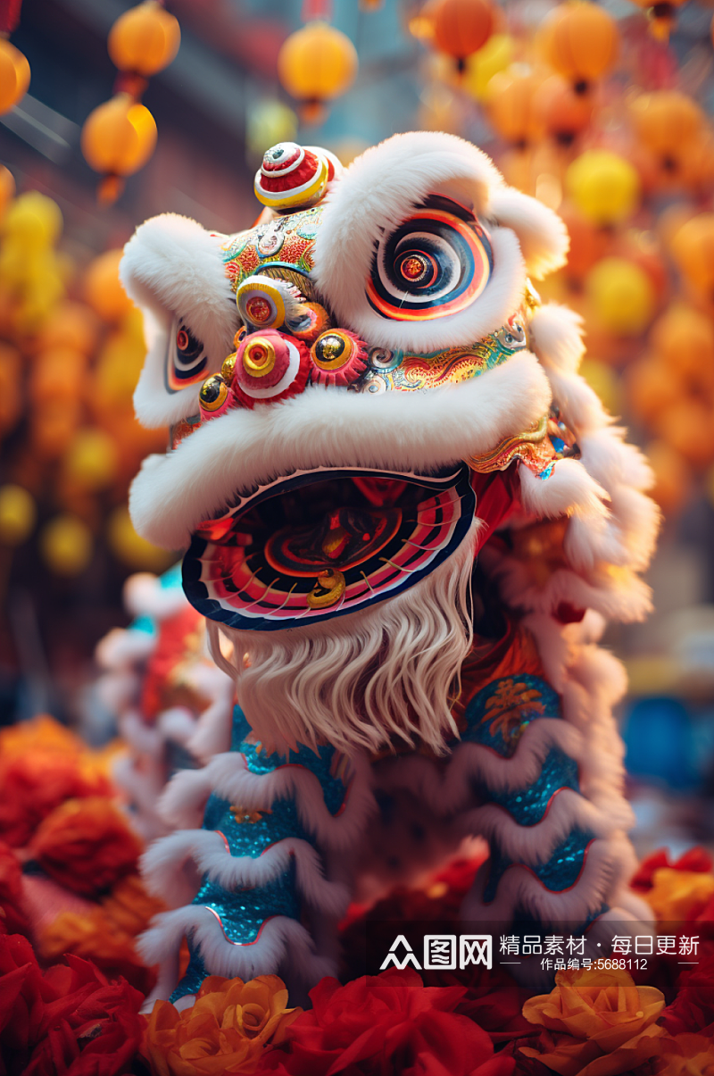 AI数字艺术新年春节传统舞龙舞狮图片素材