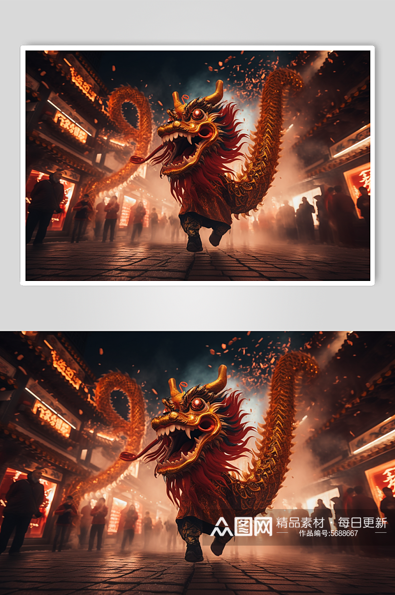 AI数字艺术新年春节传统舞龙舞狮图片素材
