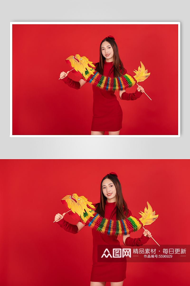 龙年针织衫国潮新中式春节美女人物摄影图片素材