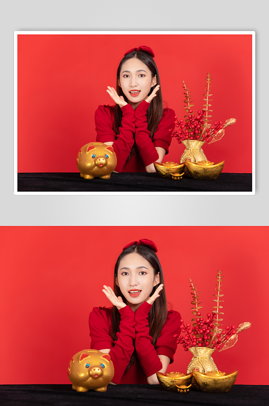 针织衫国潮新中式春节美女人物摄影图片-众图网