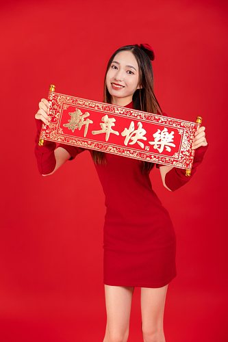 针织衫国潮新中式春节美女人物摄影图片