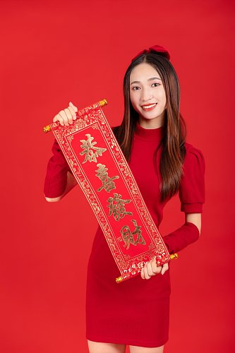 针织衫国潮新中式春节美女人物摄影图片