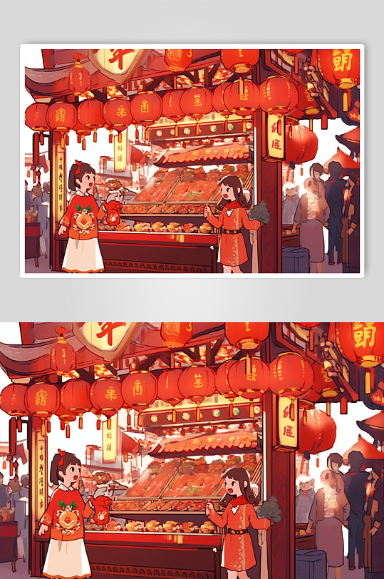 AI数字艺术新年春节年货节买年货插画