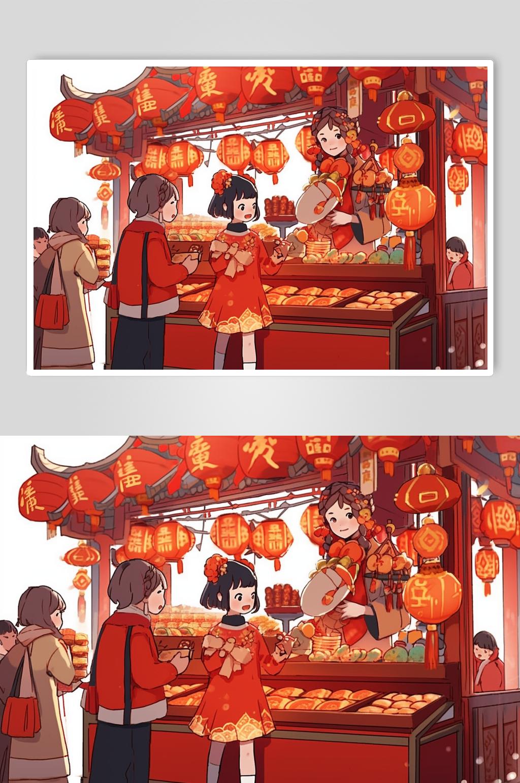 AI数字艺术新年春节年货节买年货插画素材
