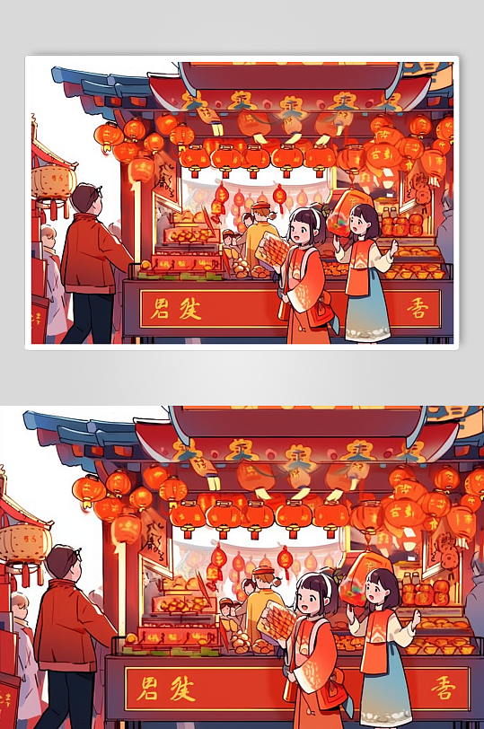 AI数字艺术新年春节年货节买年货插画