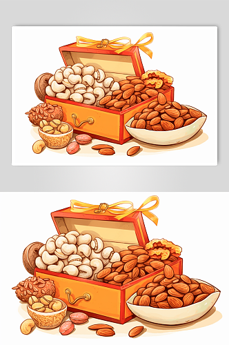 AI数字艺术春节新年年货节坚果大礼包插画