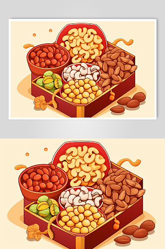 AI数字艺术春节新年年货节坚果大礼包插画