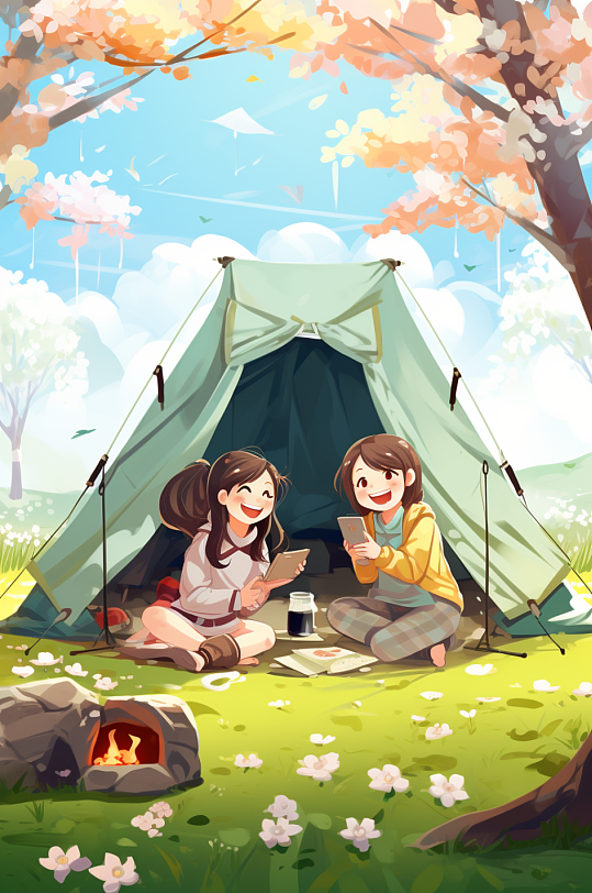 AI数字艺术春季郊游春游插画-众图网