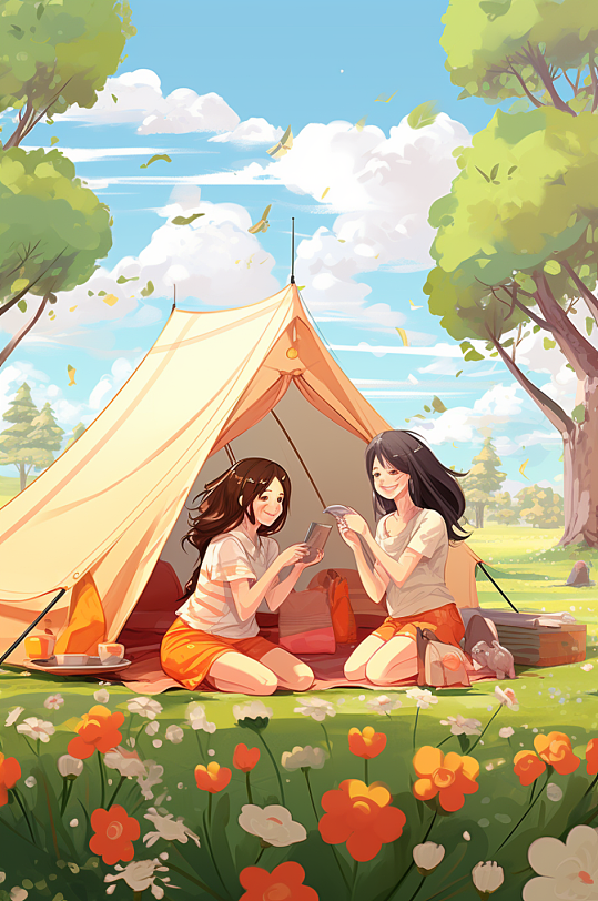 AI数字艺术春季郊游春游插画-众图网