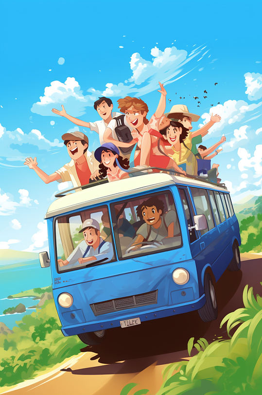 AI数字艺术春季郊游春游插画-众图网