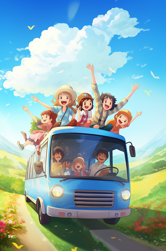 AI数字艺术春季郊游春游插画-众图网