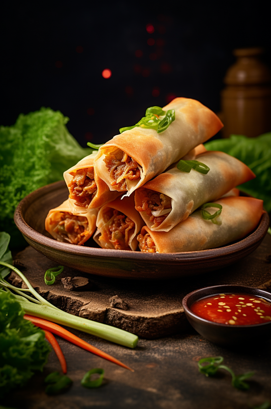 AI數(shù)字藝術(shù)春卷美食攝影圖