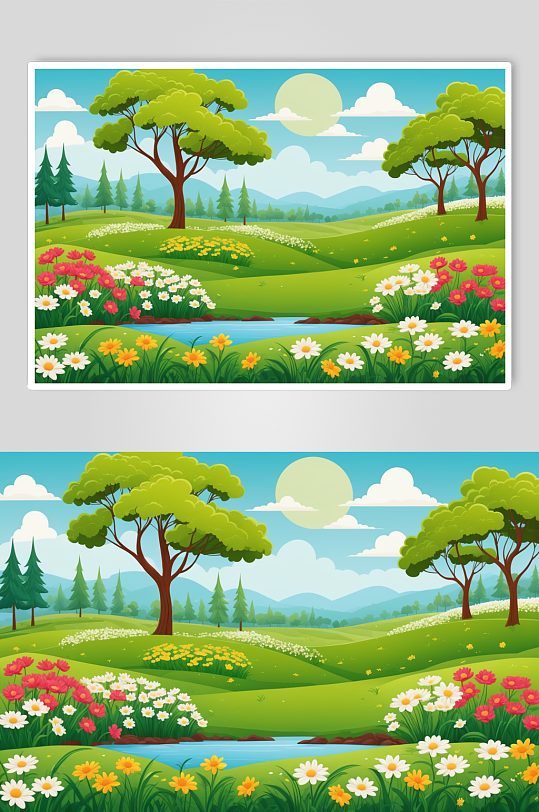 AI数字艺术春季春天风景插画背景图-众图网